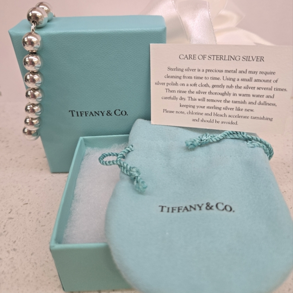 Tiffany & Co. HardWear Silver Bead Bracelet with Iconic Blue Packaging